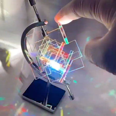 虹の結晶 ダイクロ ガラス ミラー ハンドメイド オブジェ