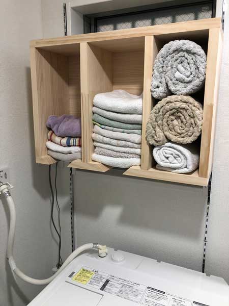 タオル 整理 棚 先入れ 先出し 自作 便利 アイデア