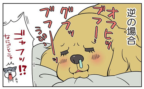 犬 猫 いびき 反応 違い 4コマ 漫画 餅付きなこ
