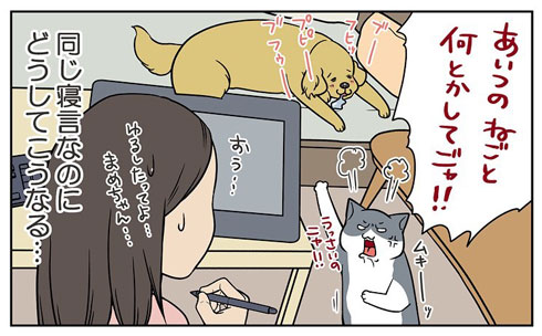 犬 猫 いびき 反応 違い 4コマ 漫画 餅付きなこ