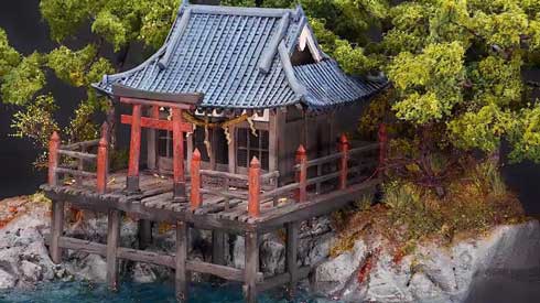 神社 不思議な生き物 ジオラマ 製作 レジンアート メイキング 神秘的 社 守護者