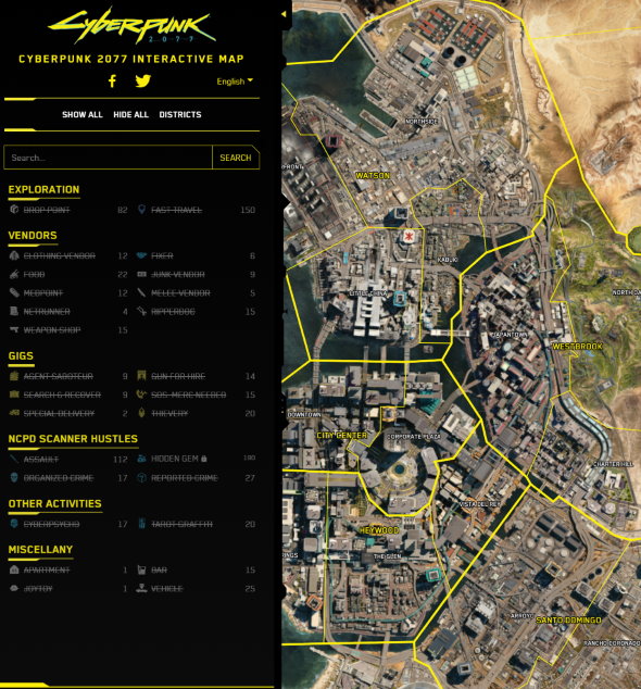 サイバーパンク2077 地図 ブラウザ ナイトシティ INTERACTIVE MAP CD Projekt RED