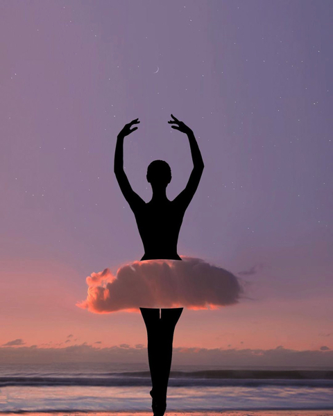 シルエットを重ねた幻想的な写真