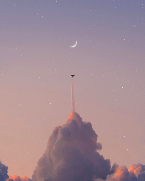 シルエットを重ねた幻想的な写真