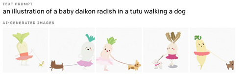 テキストから画像生成するAI「DALL・E」　「バレリーナ衣装で犬の散歩をする赤ちゃんダイコンのイラスト」など成果を発表