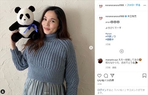 平野ノラ 妊娠 マタニティフォト anan 8カ月 おなか見せ Instagram