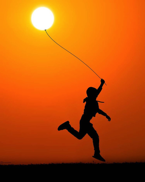 夕日にシルエットを重ねた写真
