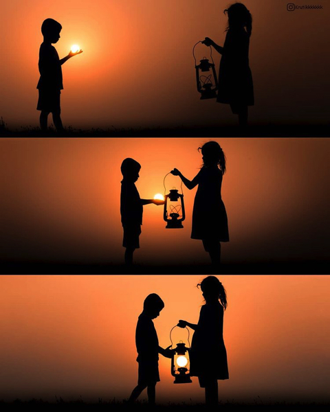 夕日にシルエットを重ねた写真
