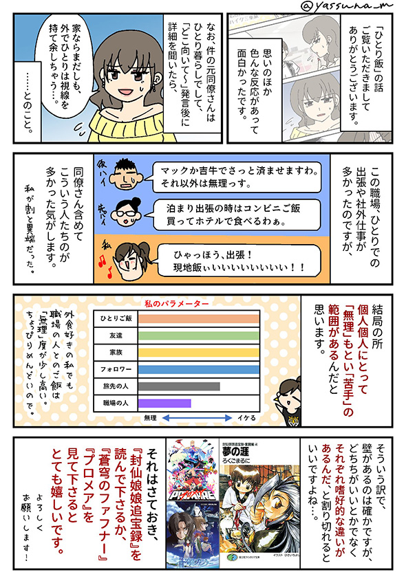 「どこ向いて食べるんですか？」と同僚に聞かれた体験漫画　意外と分かれる“ひとり飯”できる派・できない派