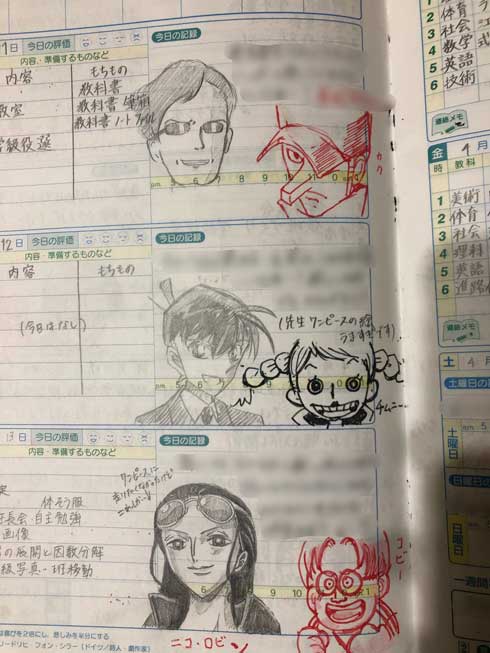 中学 連絡帳 美術 担任 絵しりとり イラスト