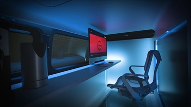 車内にはオフィスチェアやコーヒーメーカーを搭載）