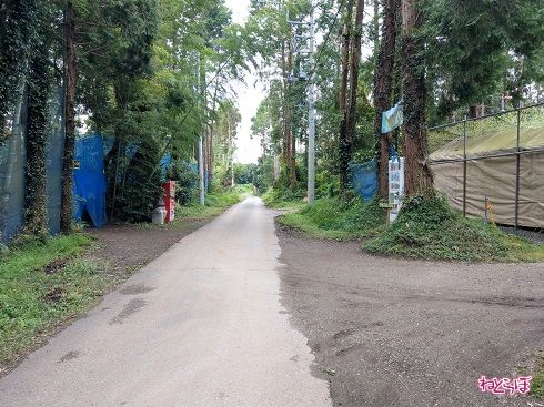 サバイバルゲームのフィールドが右手に