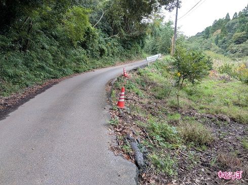 路肩が崩れている部分も
