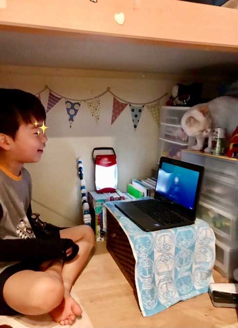 初めて オンライン授業 小学生 波乱の予感 猫 乱入