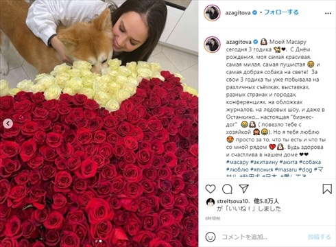 アリーナ・ザギトワ マサル 秋田犬 誕生日 フィギュアスケート ロシア インスタ