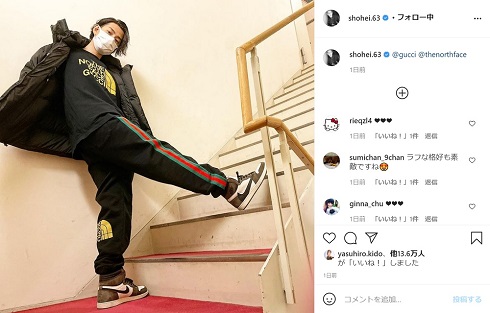 三浦翔平 桐谷美玲 THE NORTH FACE GUCCI コラボ お揃い