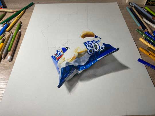 堅あげポテト 絵 リアル 色鉛筆