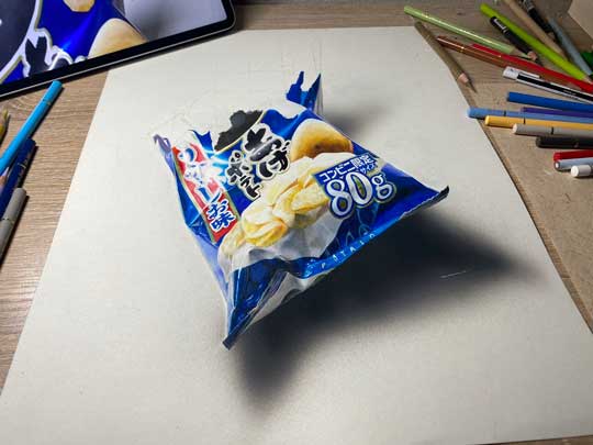 堅あげポテト 絵 リアル 色鉛筆