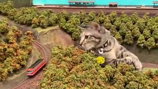 猫 お母さん 寝ている 列車 運休 ジオラマ 食堂 巨大 保護猫