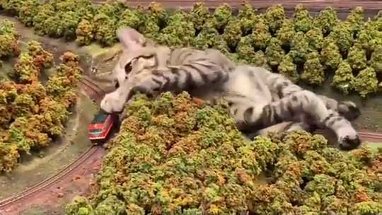 猫 お母さん 寝ている 列車 運休 ジオラマ 食堂 巨大 保護猫