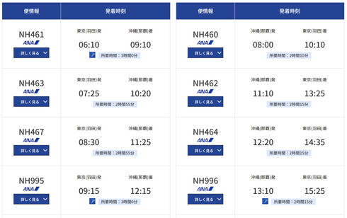 羽田 那覇 時刻表