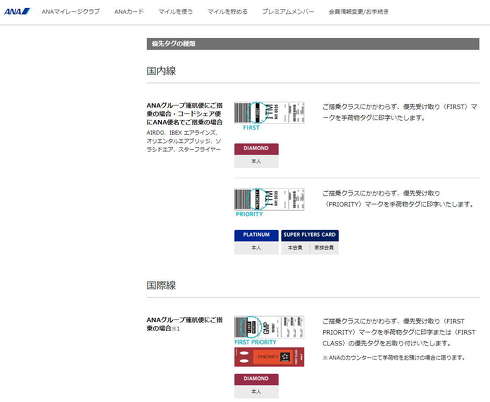 ファーストクラス プライオリティタグ 手荷物