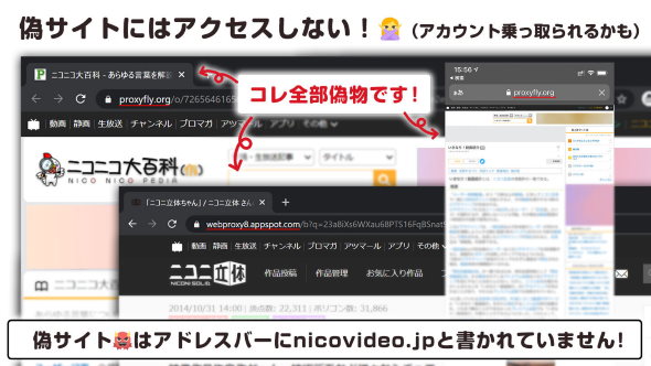 ニコニコ ドワンゴ 偽サイト コピーサイト 不正アクセス
