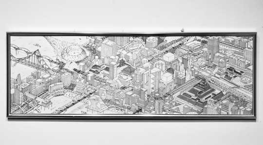 中学1年生 13歳 描いた 絵 制作風景 空想の街