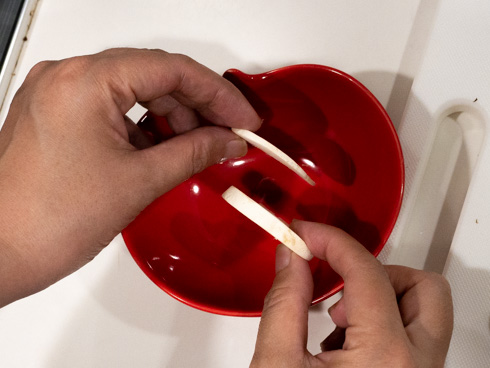 マッシュルームの薄切り、厚さがばらついている