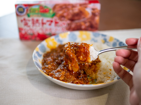 ハヤシライスをスプーンですくってるところ