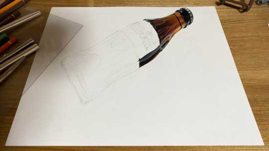 色鉛筆画 リアル コーラ 絵 立体 錯視 アート 慧人