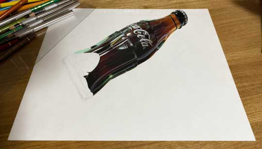 色鉛筆画 リアル コーラ 絵 立体 錯視 アート 慧人