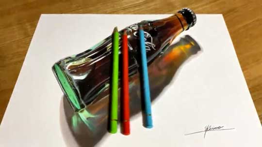 色鉛筆画 リアル コーラ 絵 立体 錯視 アート 慧人