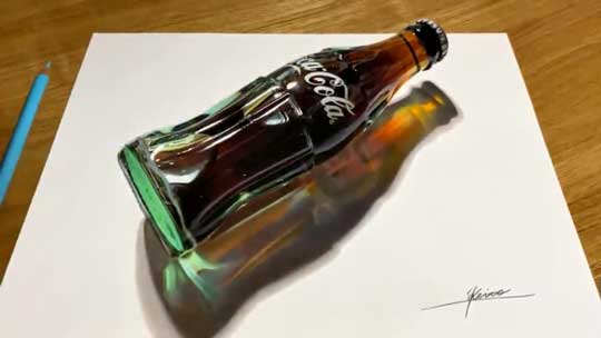 色鉛筆画 リアル コーラ 絵 立体 錯視 アート 慧人