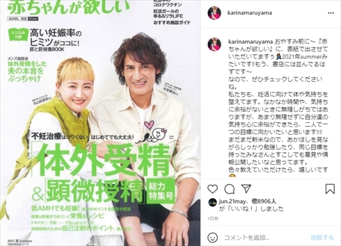 丸山桂里奈 本並健治 赤ちゃんが欲しい 妊活 不妊治療 インスタ