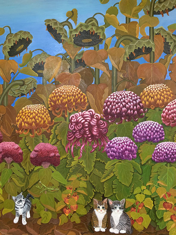 ひまわりと菊の絵画