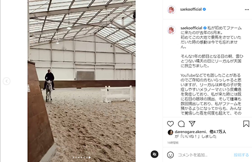 紗栄子 愛馬 リーガル NASU FARM VILLAGE