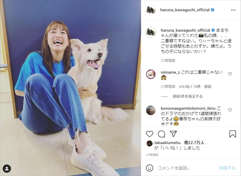 川口春奈 ドラマ 着飾る恋には理由があって ボーダーコリー 犬 こうじ 二重顎 インスタ