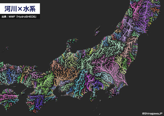 川だけ 日本列島 描いてみた 河川 水系 データ 分析