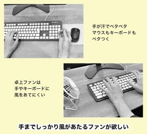 気分はまるで山のふもとで仕事中？　吹き下ろし風で手汗をかわかす小型扇風機が登場