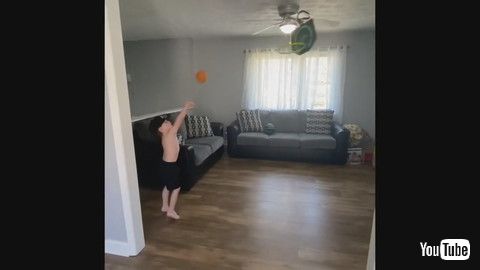 「Kid Performs Cool Trick Shots By Putting Different Balls Through Mini Basketball Hoop - 1186085」