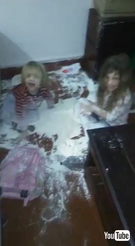 「Kids Spill Flour All Over the Kitchen Floor - 1203288」