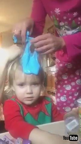 「Parents Try to Remove Blue Slime Stuck in Kid's Hair - 1212521」