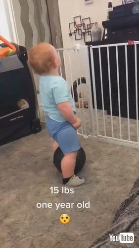 「Toddler Lifts Fifteen-Pound Heavy Medicine Ball by Himself - 1229660」