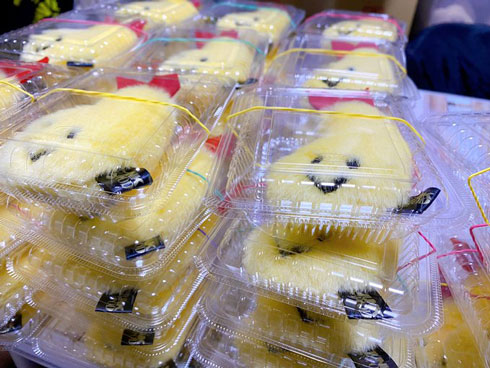 パック詰めしたエビ天のぬいぐるみの写真