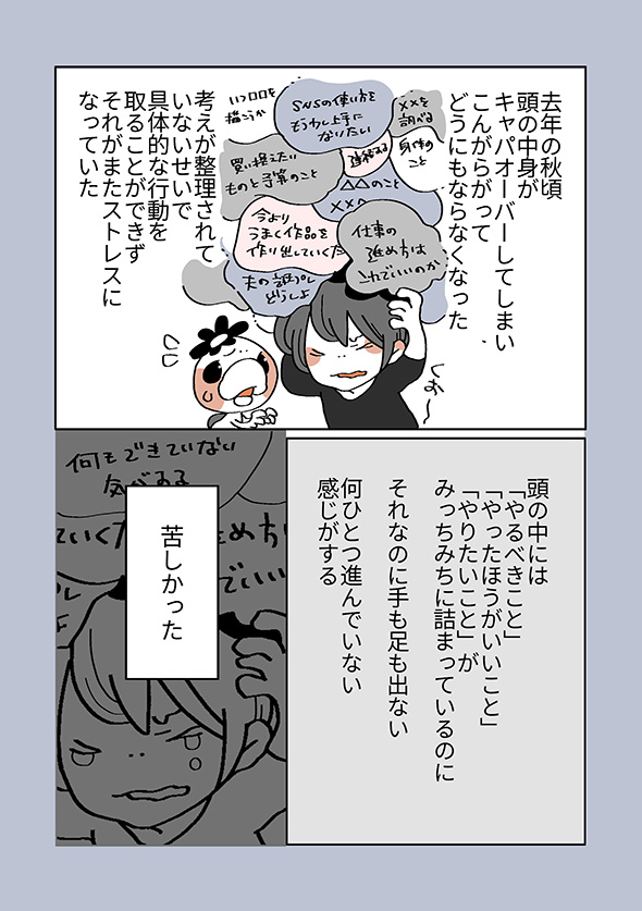 頭の中身をあらかたテーブルへ　頭がぱつぱつになったときの対処法を紹介する漫画が参考になる