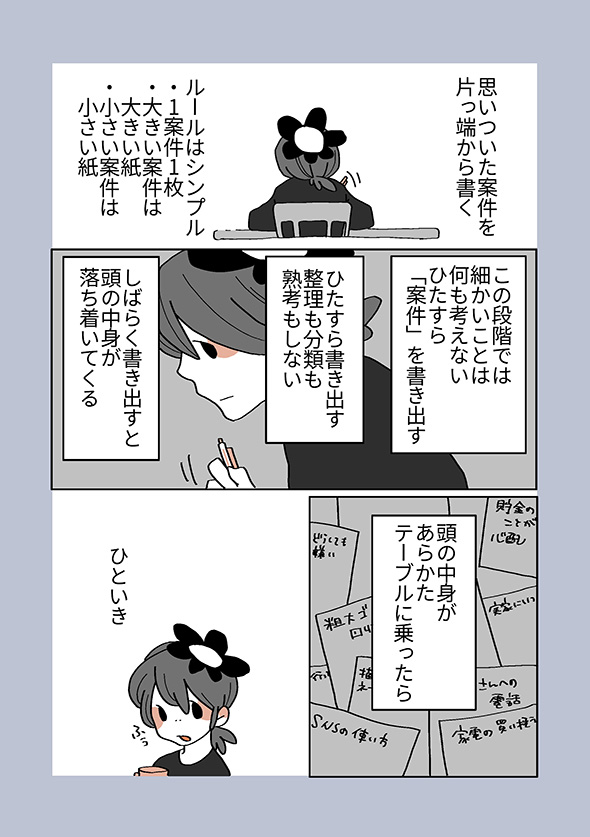 頭の中身をあらかたテーブルへ　頭がぱつぱつになったときの対処法を紹介する漫画が参考になる