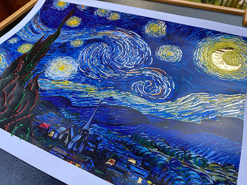 メタリックデコペン作品例・ゴッホ風絵画