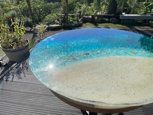 ガラス レジンアート テーブル 南国 ビーチ 海 砂浜 ハンドメイド