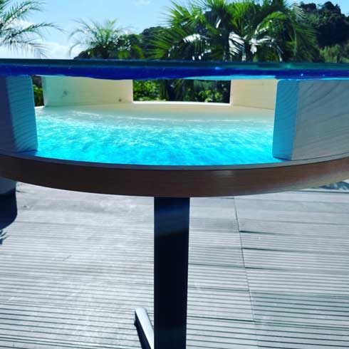 ガラス レジンアート テーブル 南国 ビーチ 海 砂浜 ハンドメイド